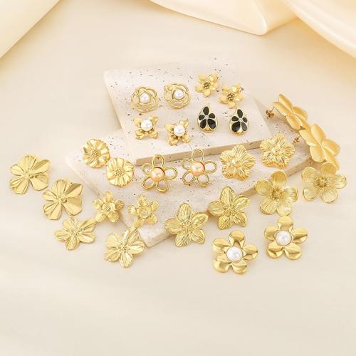 Roestvrij staal Stud Earrings, 304 roestvrij staal, met Plastic Pearl, verschillende grootte voor keus & voor vrouw & glazuur, meer kleuren voor de keuze, Verkocht door pair