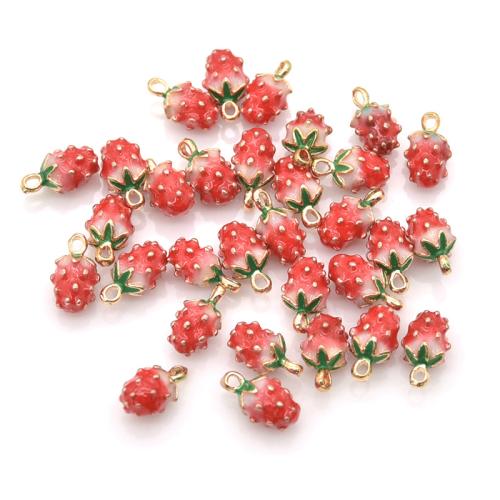 Zinc Alloy émail Pendants, alliage de zinc, fraise, Placage, DIY, 13x8mm, 100PC/sac, Vendu par sac