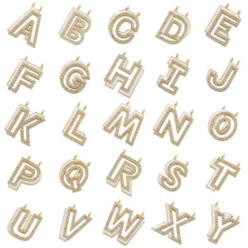 Cubic Zirconia Micro Pave Brass Pendant Alphabet Letter gold color plated DIY & micro pave cubic zirconia & enamel Sold By PC