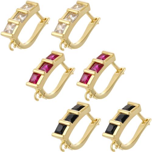 Brass Earring Drop Component Letter U gold color plated DIY & micro pave cubic zirconia Sold By Pair