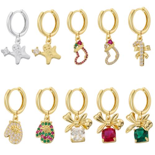 laiton Boucles d'oreilles pendantes Hoop Huggie, Placage, Bijoux de Noël & styles différents pour le choix & pavé de micro zircon & pour femme, Vendu par paire