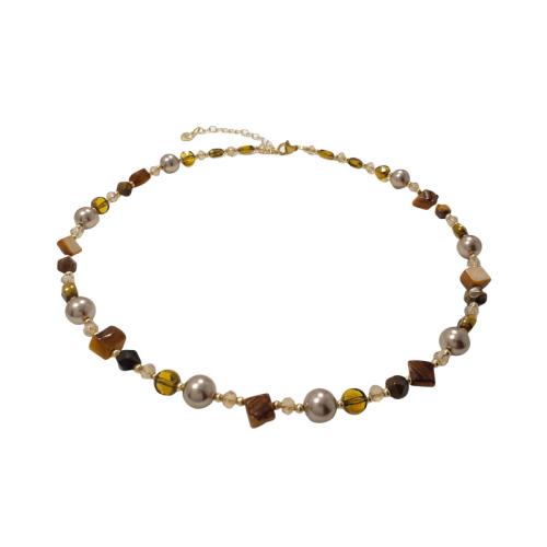 Tiger Eye Necklace with Glass & Plastic & Zinc Alloy Geometrical Pattern handmade fashion jewelry & for woman Length Approx 18.1 Inch Sold By PC