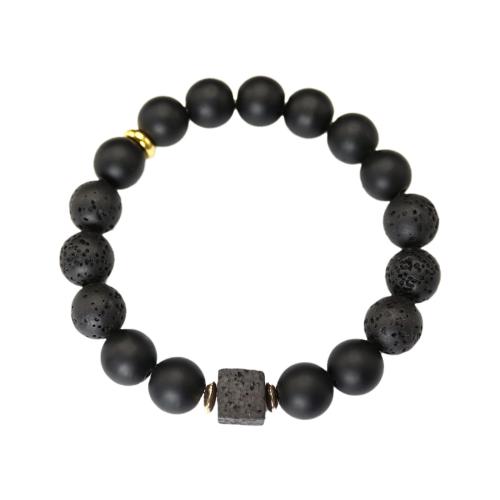 Lava Bracelet with Obsidian & Labradorite Round & Unisex beads length 10mm Length Approx 7 Inch Sold By PC