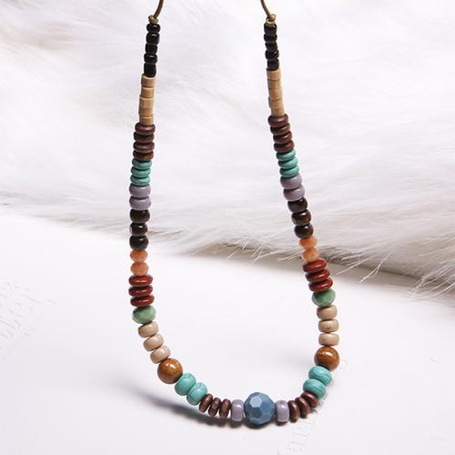 Wood Necklace with Natural Stone folk style & for woman Length Approx 19.9 Inch Sold By PC