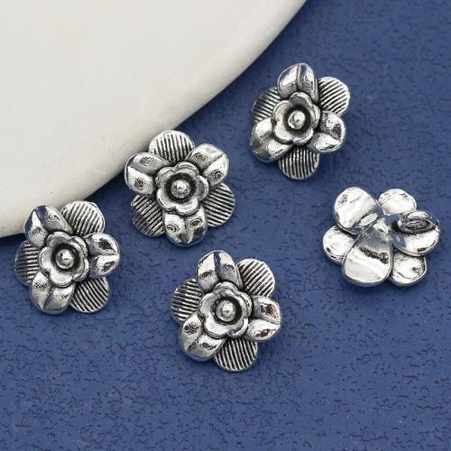 Sinc Alloy Flower Pendants, dath airgid antique plátáilte, DIY, nicil, luaidhe & caidmiam saor in aisce, 16x16mm, Poll:Thart 2.5mm, Thart 100ríomhairí pearsanta/Mála, Díolta De réir Mála