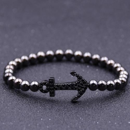 Bracelet cubique en laiton zircon pavent, avec fil élastique, ancre, Placage, Réglable & pavé de micro zircon, plus de couleurs à choisir, protéger l'environnement, sans nickel, plomb et cadmium, Longueur 15 cm, Vendu par PC