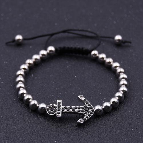 Cubic Zirconia Micro Pave Brass Bracelet with Knot Cord Anchor plated Adjustable & Unisex & micro pave cubic zirconia nickel lead & cadmium free Length 16 cm Sold By PC