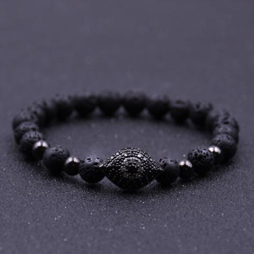 Terningformet Zirkon Micro Pave Messing armbånd, med Elastiktråd & Lava, forgyldt, Unisex & Micro Pave cubic zirconia, flere farver til valg, nikkel, bly & cadmium fri, Længde 16 cm, Solgt af PC