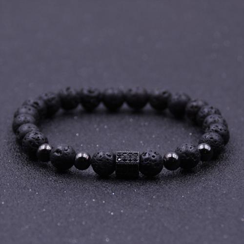 Bracelet cubique en laiton zircon pavent, avec lave volcanique, Placage, unisexe & pavé de micro zircon, plus de couleurs à choisir, protéger l'environnement, sans nickel, plomb et cadmium, 8mm, Longueur 15 cm, Vendu par PC