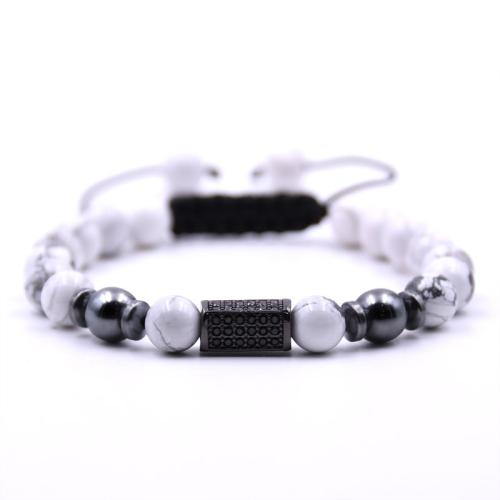 Bracelet cubique en laiton zircon pavent, avec Cordon de noeud & Pierre naturelle, Placage, Réglable & différents matériaux pour le choix & unisexe & pavé de micro zircon, plus de couleurs à choisir, protéger l'environnement, sans nickel, plomb et cadmium, Longueur 17 cm, Vendu par PC