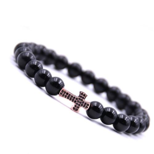 Ciúbach Zirconia Micrimhilseogra réiteodh Bracelet Prás, le Cloch Nádúrtha, Cross, plátáilte, unisex & micrea réiteach zirconia ciúbach, dathanna níos mó le haghaidh rogha, nicil, luaidhe & caidmiam saor in aisce, Fad 12 cm, Díolta De réir PC