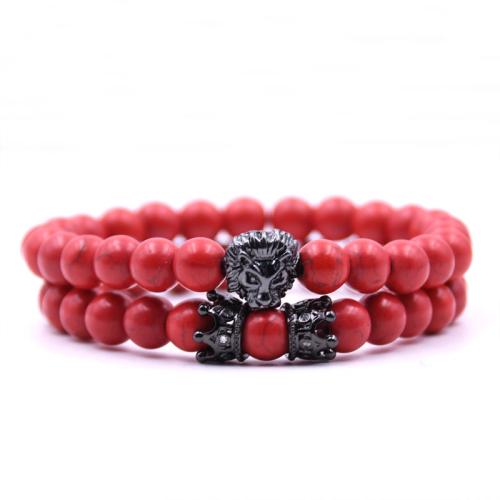 Ciúbach Zirconia Micrimhilseogra réiteodh Bracelet Prás, le Cloch Nádúrtha, Lion, plátáilte, Ciseal Dúbailte & ábhair éagsúla do rogha & unisex & micrea réiteach zirconia ciúbach, dathanna níos mó le haghaidh rogha, nicil, luaidhe & caidmiam saor in aisce, Fad 18 cm, Díolta De réir PC