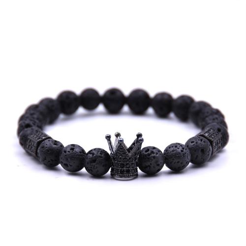 Terningformet Zirkon Micro Pave Messing armbånd, med Lava, Crown, forgyldt, Unisex & Micro Pave cubic zirconia, flere farver til valg, nikkel, bly & cadmium fri, Længde 15 cm, Solgt af PC