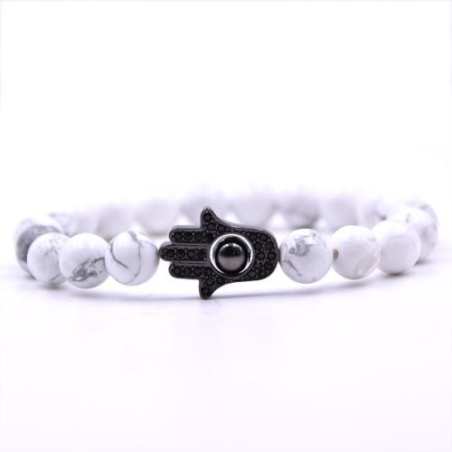 Ciúbach Zirconia Micrimhilseogra réiteodh Bracelet Prás, le Cloch Nádúrtha, Hand, plátáilte, ábhair éagsúla do rogha & unisex & micrea réiteach zirconia ciúbach, dathanna níos mó le haghaidh rogha, nicil, luaidhe & caidmiam saor in aisce, Fad 15 cm, Díolta De réir PC