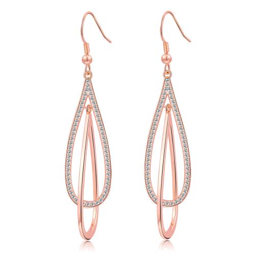 Brass Drop Earring gold color plated fashion jewelry & with rhinestone rose gold color nickel lead & cadmium free Sold By Pair