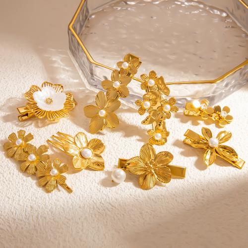 Alligator Hair Clip 304 Stainless Steel with ABS Plastic Pearl gold color plated fashion jewelry golden Sold By PC