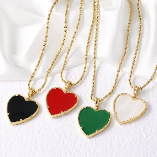 Brass Necklace with Resin with 5cm extender chain Heart gold color plated fashion jewelry nickel lead & cadmium free Length 40 cm Sold By PC