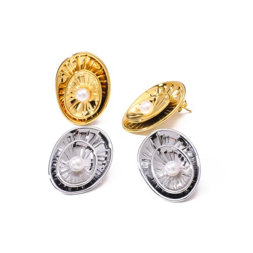 Stainless Steel Stud Earrings 304 Stainless Steel with Plastic Pearl plated fashion jewelry & for woman Sold By Pair