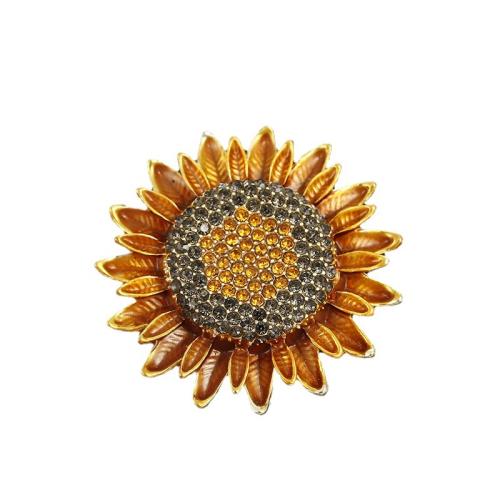 Zinc Alloy Brooches Sunflower for woman & enamel & with rhinestone Sold By PC