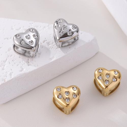 Stainless Steel Lever Back Earring 304 Stainless Steel Heart plated fashion jewelry & for woman & with rhinestone Sold By PC