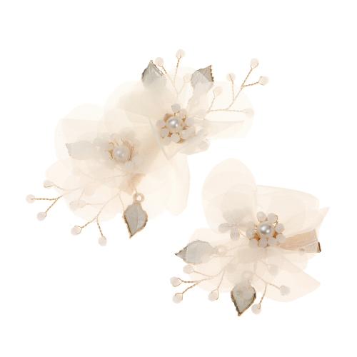 Bek Clips, Zinc Alloy, met Glazen kralen & Gaas & koperdraad & Plastic Pearl, handgemaakt, 2 stuks & mode sieraden & voor vrouw, Size:11x6.5cm,7.5x5.5cm., Verkocht door Stel