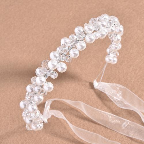 Headband Plastic Pearl with brass wire & Satin Ribbon & Crystal handmade fashion jewelry & for woman Sold By PC