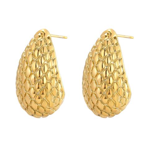 Stainless Steel Stud Earrings 304 Stainless Steel Teardrop plated fashion jewelry & for woman golden Sold By Pair