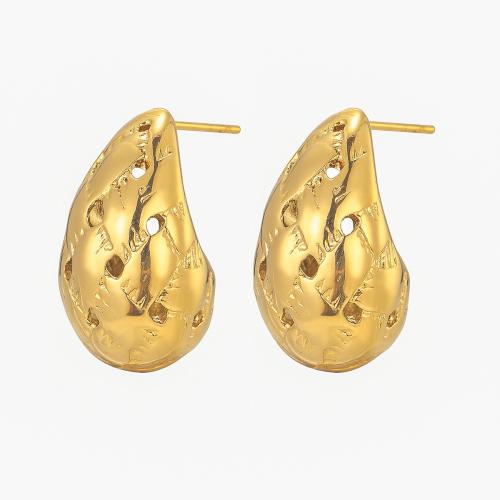 Stainless Steel Stud Earrings 304 Stainless Steel Teardrop plated fashion jewelry & for woman & hollow golden Sold By Pair