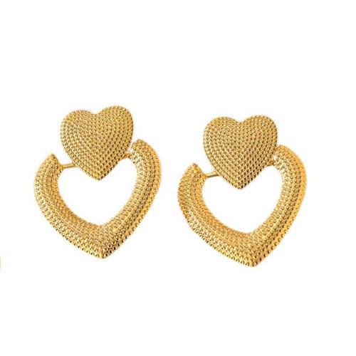 Stainless Steel Stud Earrings 304 Stainless Steel Heart plated fashion jewelry & for woman & hollow golden Sold By Pair