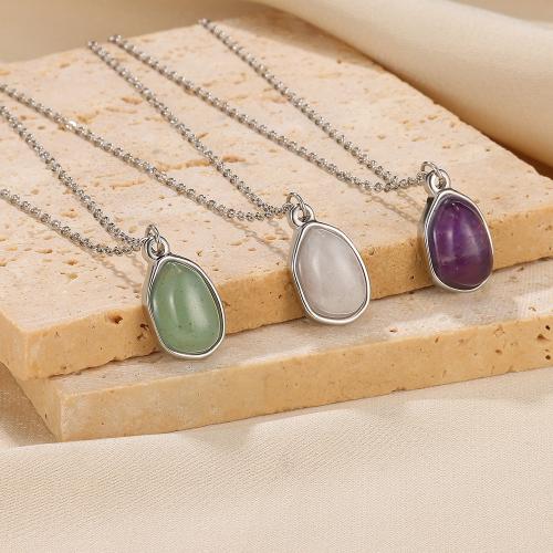 Stainless Steel Jewelry Necklace 304 Stainless Steel with Gemstone Vacuum Ion Plating for woman Sold By PC