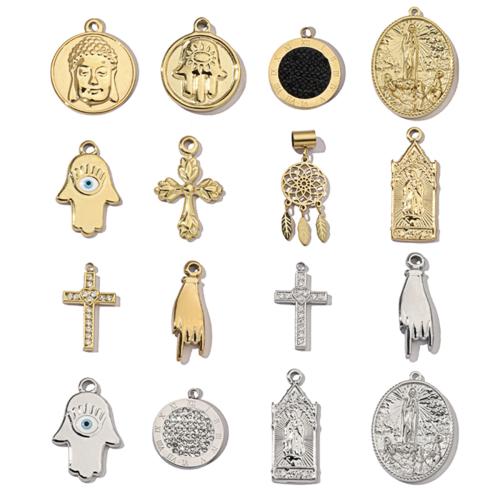 Stainless Steel Pendants 304 Stainless Steel Vacuum Ion Plating DIY & evil eye pattern & enamel Sold By PC