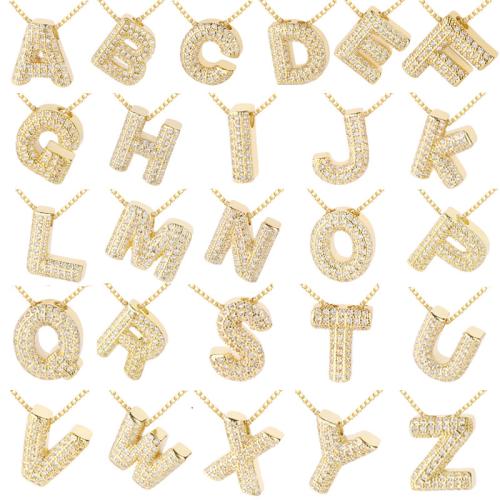 Cubic Zirconia Micro Pave Brass Pendant Alphabet Letter plated DIY & micro pave cubic zirconia pendant length 8-15mm Sold By PC