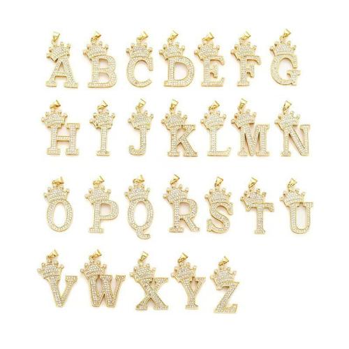 Cubic Zirconia Micro Pave Brass Pendant Alphabet Letter plated DIY & micro pave cubic zirconia pendant length 10-30mm Sold By PC