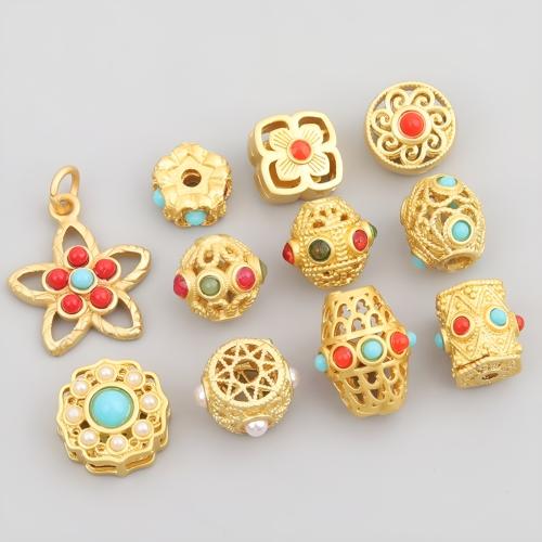 Brass Spacer Beads with Turquoise matte gold color plated DIY Sold By PC