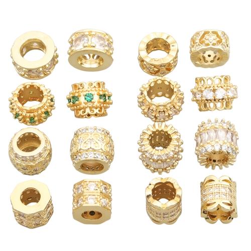 Brass Large Hole Bead gold color plated DIY & micro pave cubic zirconia Sold By PC