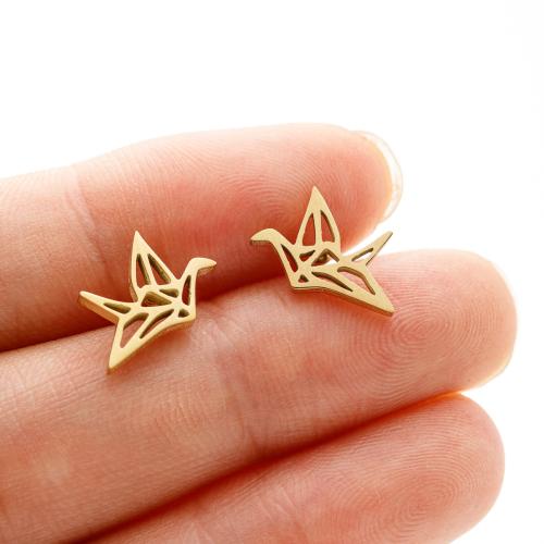 Stainless Steel Stud Earrings 304 Stainless Steel Thousand Origami Cranes Vacuum Ion Plating fashion jewelry & for woman Sold By Pair