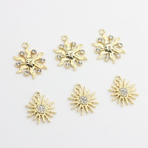 Zinc Alloy Rhinestone Pendants Sun gold color plated DIY & with rhinestone nickel lead & cadmium free Approx Sold By Bag