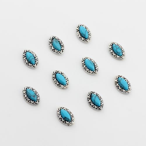 Zinklegierung Schmuck Cabochons, mit Türkis, Pferdeauge, antik silberfarben plattiert, DIY, frei von Nickel, Blei & Kadmium, 6x9mm, ca. 100PCs/Tasche, verkauft von Tasche