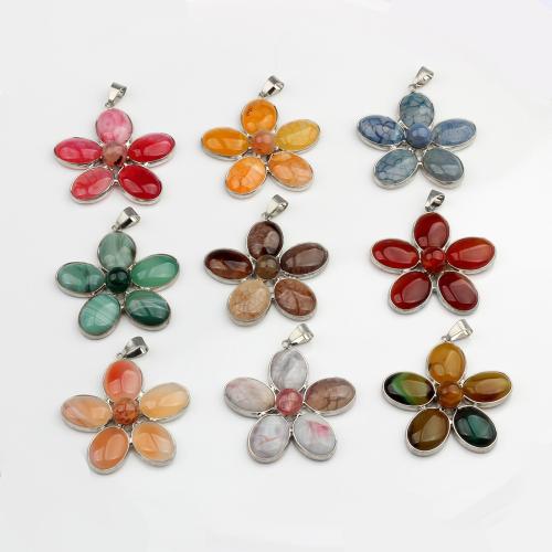 Gemstone Pendants Jewelry with Zinc Alloy Flower silver color plated DIY Sold By PC