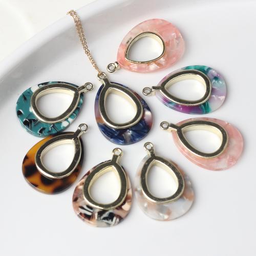 Resin vedhæng, med Zinc Alloy, Teardrop, guldfarve belagt, du kan DIY & hule, flere farver til valg, 21x33x4mm, Hole:Ca. 2mm, Solgt af PC