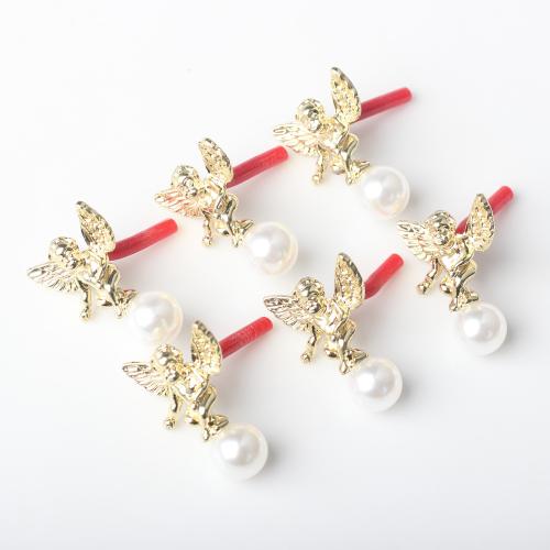 Lo zinco in lega Stud Earring, lega in zinco, with perla in plastica, Angelo, placcato color oro, gioielli di moda & per la donna, assenza di nichel,piombo&cadmio, Appross. 100PC/borsa, Venduto da borsa