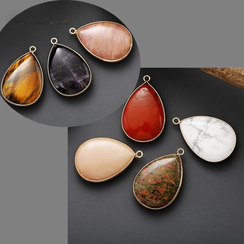 Gemstone Pendants Jewelry Natural Stone Teardrop gold color plated DIY Sold By PC