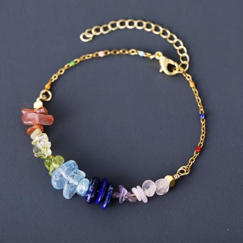 Gemstone Pendants Jewelry 304 Stainless Steel with Gemstone gold color plated for woman mixed colors Length 15 cm Sold By PC