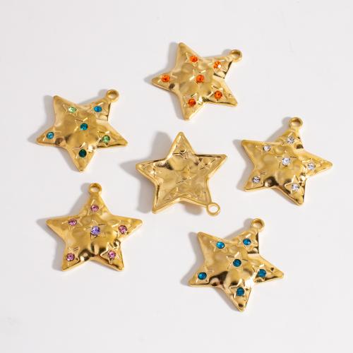 Stainless Steel Pendants 304 Stainless Steel Star gold color plated DIY & with rhinestone Sold By Bag