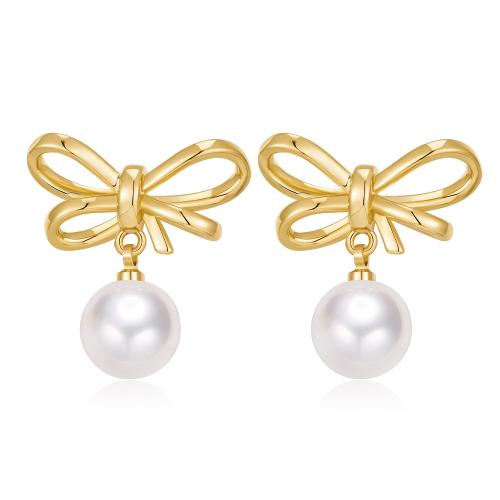 Brass Drop Earring with Plastic Pearl gold color plated fashion jewelry golden nickel lead & cadmium free Sold By Pair