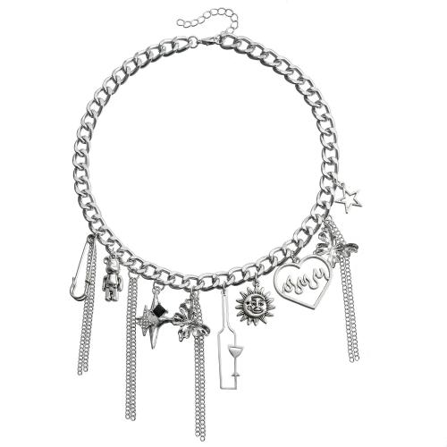 Colar de jóias de liga de zinco, with 1.9 Inch extender chain, banhado, joias de moda & para mulher, cor original, comprimento 16.1 inchaltura, vendido por PC