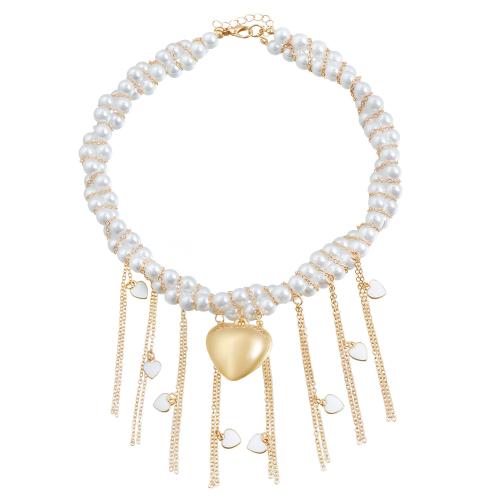 Zinc Alloy Jewelry Necklace with Glass Beads plated Double Layer & fashion jewelry & for woman gold Sold By PC