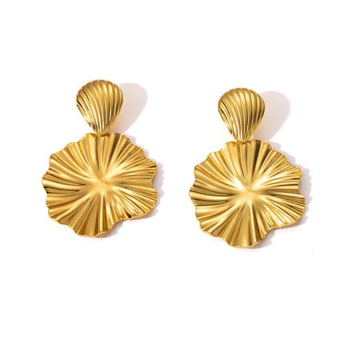 Stainless Steel Drop Earring 304 Stainless Steel Leaf plated fashion jewelry & for woman golden Sold By Pair