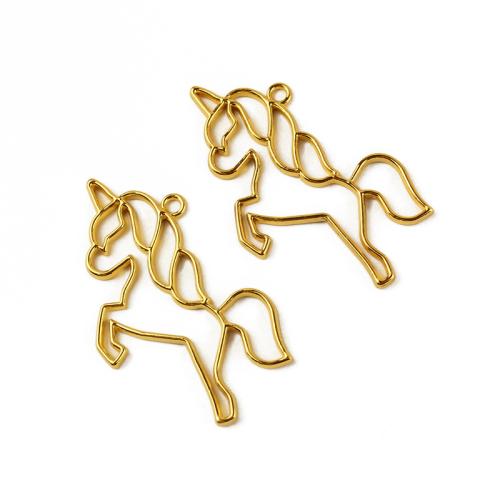 Zinc Alloy Animal Pendler, Unicorn, forgyldt, du kan DIY, 50x37mm, 100pc'er/Bag, Solgt af Bag