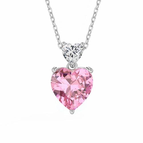 925 Sterling Silver Necklace with 2inch extender chain Heart platinum plated cross chain & for woman & with rhinestone Length Approx 15.7 Inch Sold By PC